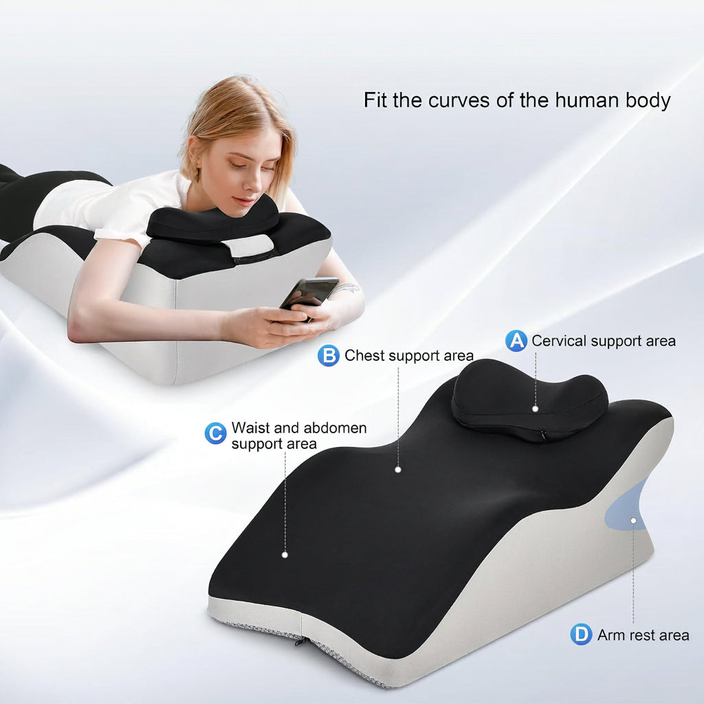 Reading Pillow for Bed, Adult Memory Foam Ergonomic Back Support Pillow for Sitting Up, Prone Pillow Face down Sleep, Wedge Pillow for Back Pain Relief