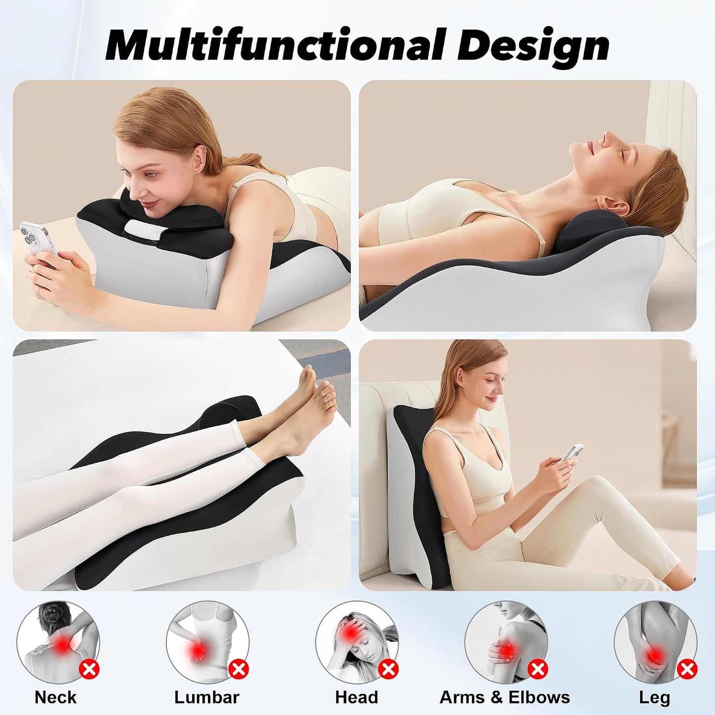 Reading Pillow for Bed, Adult Memory Foam Ergonomic Back Support Pillow for Sitting Up, Prone Pillow Face down Sleep, Wedge Pillow for Back Pain Relief