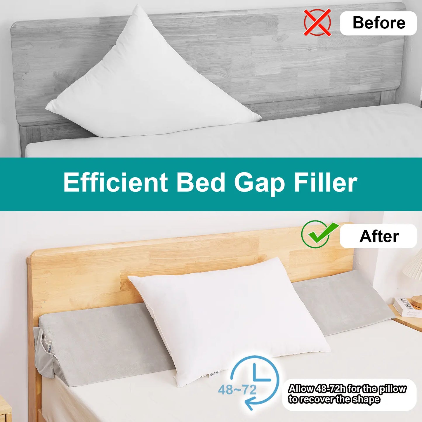 Bed Wedge Pillow for Headboard,Bed Gap Filler between Mattress and Headboard, Adjustable High-Density Foam Headboard Pillow for Sleeping and Reading