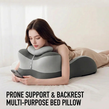 Ergonomic Face down Bed Pillow - Cooling Memory Foam Cushion with Firm Memory Foam Cushioning, Adjustable Neck Supportive Bolster for Reading, Phone Use, Machine Washable