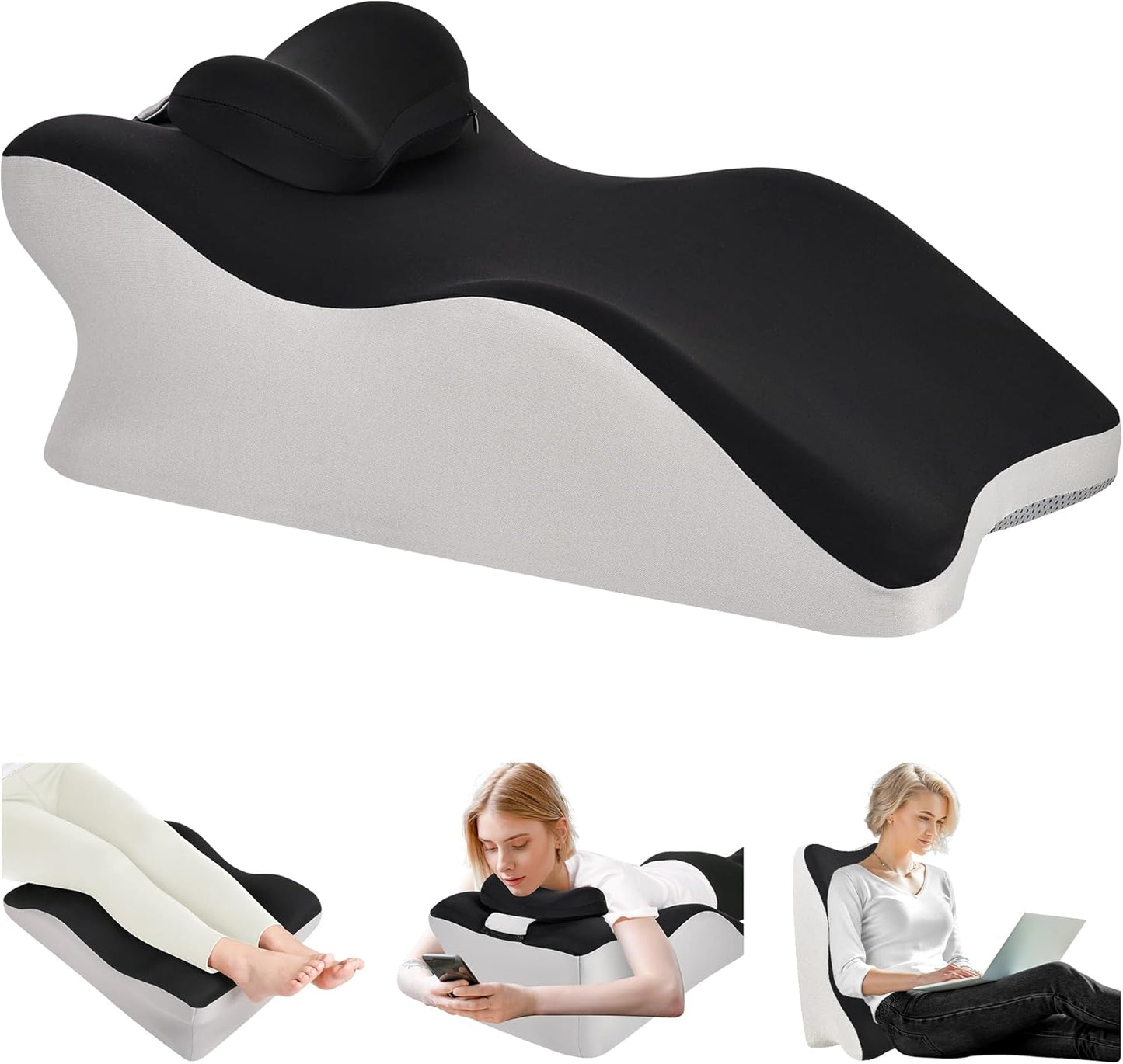 Reading Pillow for Bed, Adult Memory Foam Ergonomic Back Support Pillow for Sitting Up, Prone Pillow Face down Sleep, Wedge Pillow for Back Pain Relief