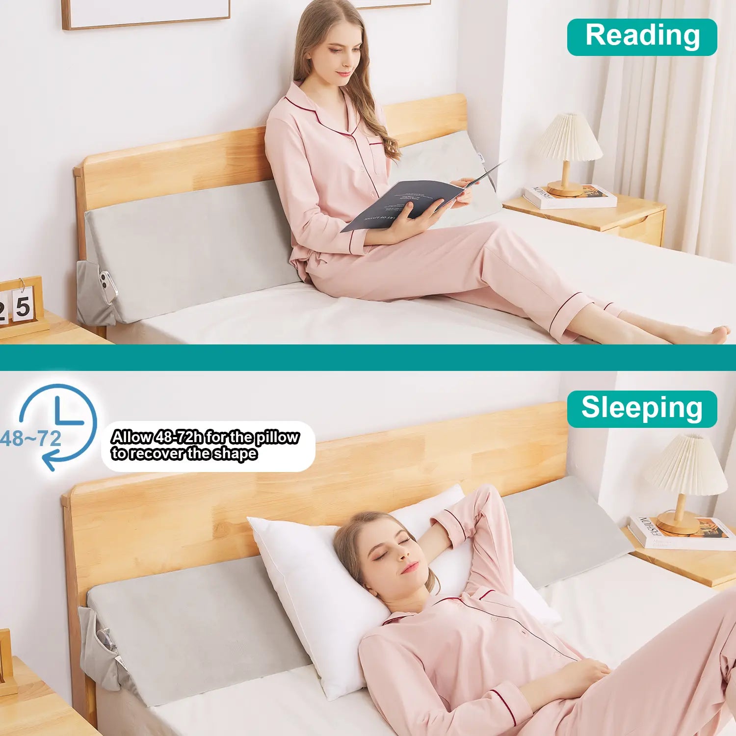 Bed Wedge Pillow for Headboard,Bed Gap Filler between Mattress and Headboard, Adjustable High-Density Foam Headboard Pillow for Sleeping and Reading