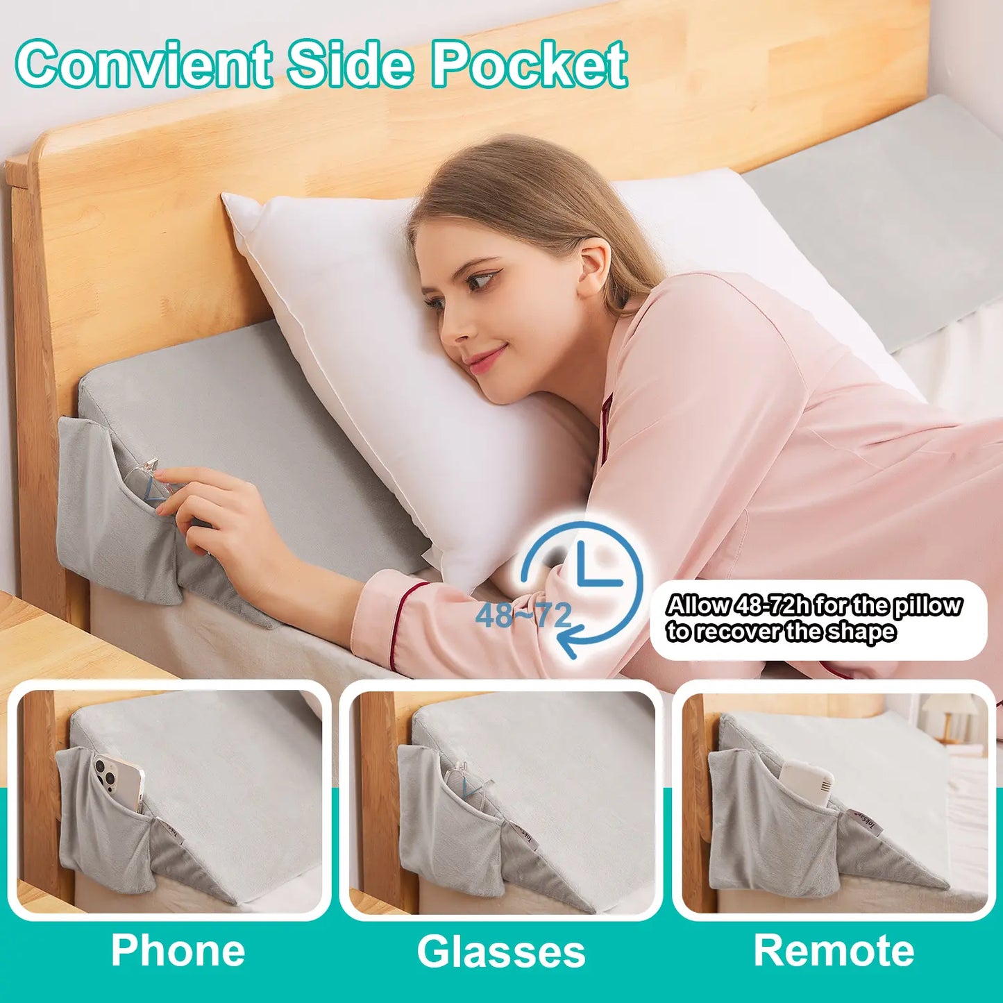 Bed Wedge Pillow for Headboard,Bed Gap Filler between Mattress and Headboard, Adjustable High-Density Foam Headboard Pillow for Sleeping and Reading
