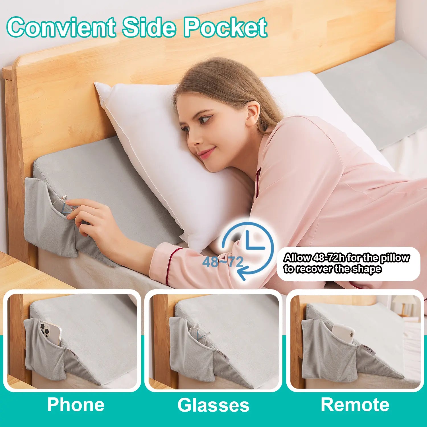 Bed Wedge Pillow for Headboard,Bed Gap Filler between Mattress and Headboard, Adjustable High-Density Foam Headboard Pillow for Sleeping and Reading