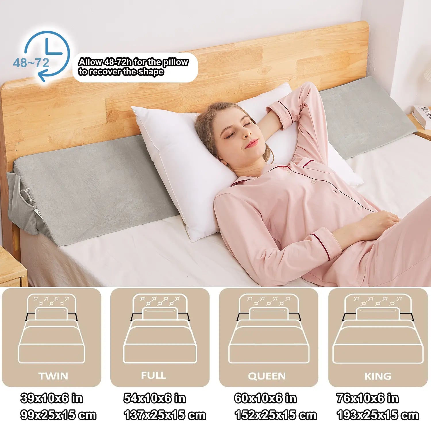 Bed Wedge Pillow for Headboard,Bed Gap Filler between Mattress and Headboard, Adjustable High-Density Foam Headboard Pillow for Sleeping and Reading