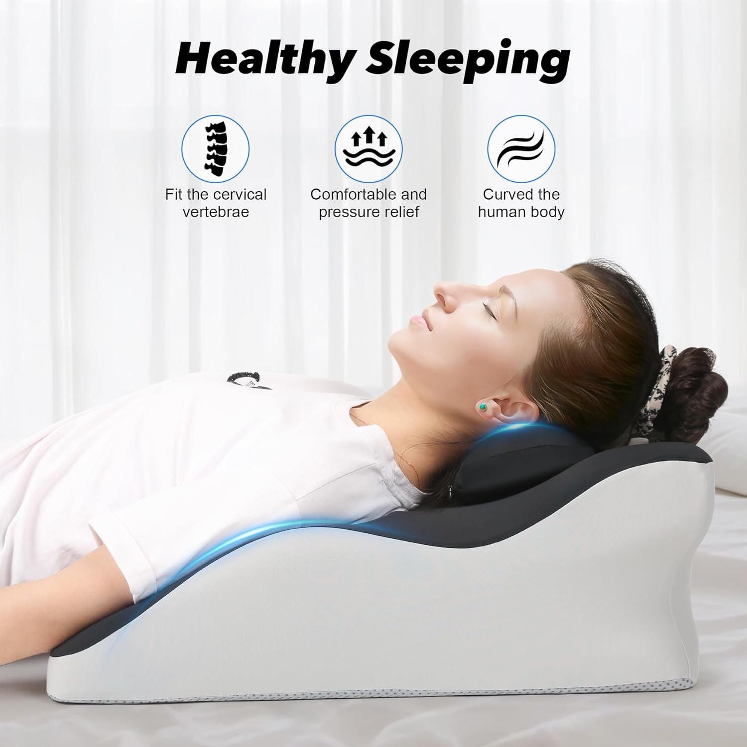 Reading Pillow for Bed, Adult Memory Foam Ergonomic Back Support Pillow for Sitting Up, Prone Pillow Face down Sleep, Wedge Pillow for Back Pain Relief