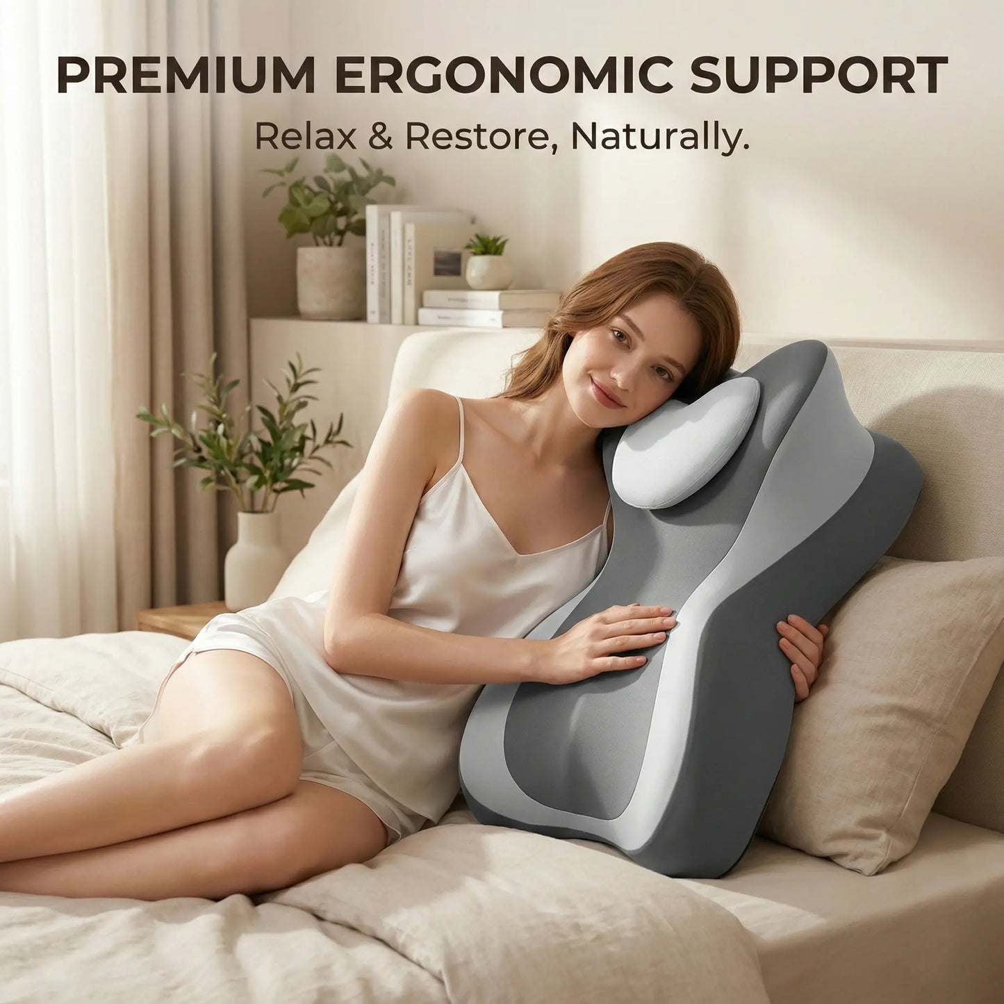 Ergonomic Face down Bed Pillow - Cooling Memory Foam Cushion with Firm Memory Foam Cushioning, Adjustable Neck Supportive Bolster for Reading, Phone Use, Machine Washable