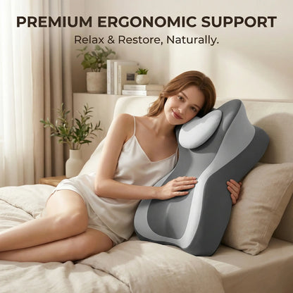 Ergonomic Face down Bed Pillow - Cooling Memory Foam Cushion with Firm Memory Foam Cushioning, Adjustable Neck Supportive Bolster for Reading, Phone Use, Machine Washable