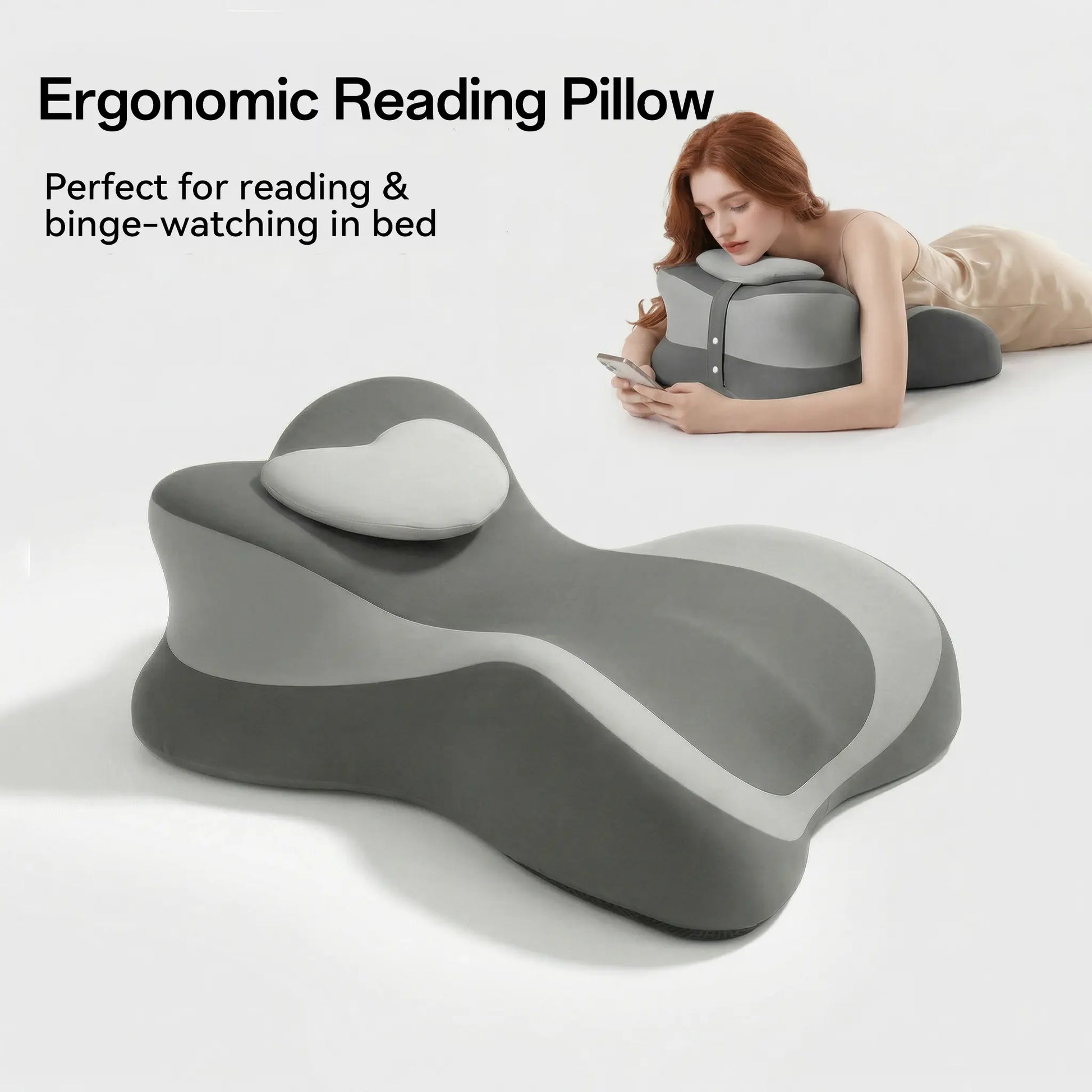 Ergonomic Face down Bed Pillow - Cooling Memory Foam Cushion with Firm Memory Foam Cushioning, Adjustable Neck Supportive Bolster for Reading, Phone Use, Machine Washable