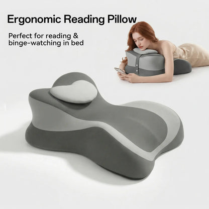 Ergonomic Face down Bed Pillow - Cooling Memory Foam Cushion with Firm Memory Foam Cushioning, Adjustable Neck Supportive Bolster for Reading, Phone Use, Machine Washable