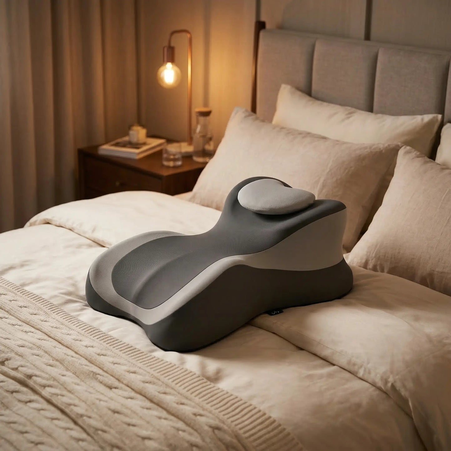 Ergonomic Face down Bed Pillow - Cooling Memory Foam Cushion with Firm Memory Foam Cushioning, Adjustable Neck Supportive Bolster for Reading, Phone Use, Machine Washable