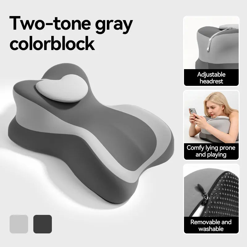 Ergonomic Face down Bed Pillow - Cooling Memory Foam Cushion with Firm Memory Foam Cushioning, Adjustable Neck Supportive Bolster for Reading, Phone Use, Machine Washable