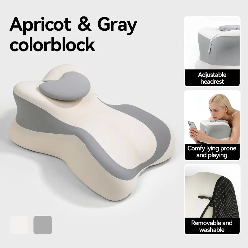 Ergonomic Face down Bed Pillow - Cooling Memory Foam Cushion with Firm Memory Foam Cushioning, Adjustable Neck Supportive Bolster for Reading, Phone Use, Machine Washable