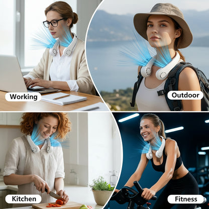Portable Neck Fan, 360° Cooling Personal Fan with 5 Speeds, USB Rechargeable Wearable Neck Fan, Hands Free Bladeless Fan, Twistable, Mini Portable Fan, Gifts for Men Women Mom Dad, White