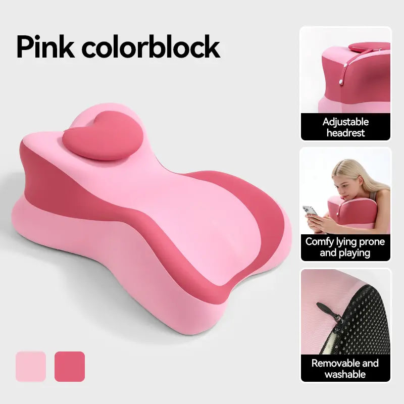 Ergonomic Face down Bed Pillow - Cooling Memory Foam Cushion with Firm Memory Foam Cushioning, Adjustable Neck Supportive Bolster for Reading, Phone Use, Machine Washable