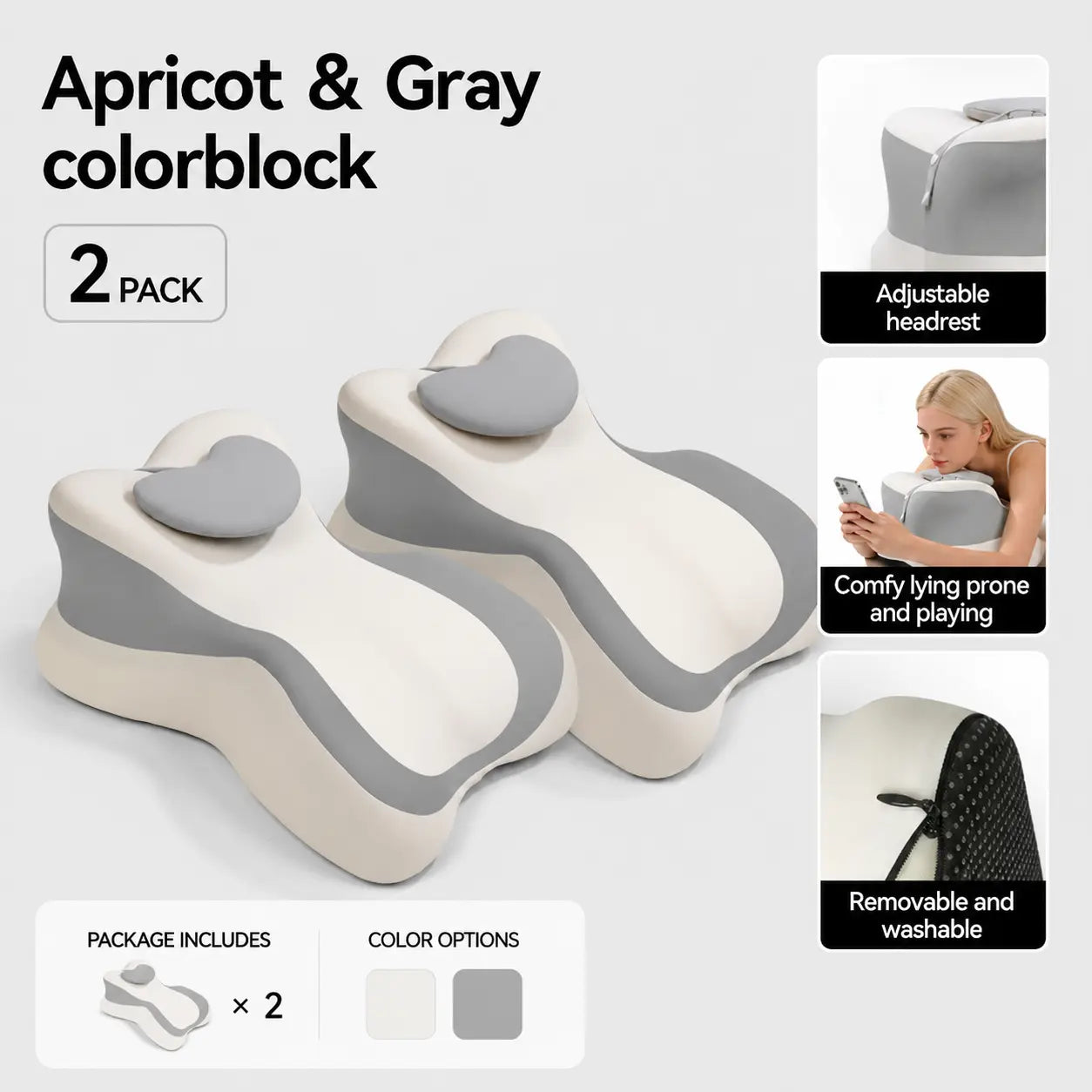 Ergonomic Face down Bed Pillow - Cooling Memory Foam Cushion with Firm Memory Foam Cushioning, Adjustable Neck Supportive Bolster for Reading, Phone Use, Machine Washable