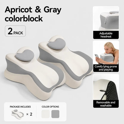 Ergonomic Face down Bed Pillow - Cooling Memory Foam Cushion with Firm Memory Foam Cushioning, Adjustable Neck Supportive Bolster for Reading, Phone Use, Machine Washable