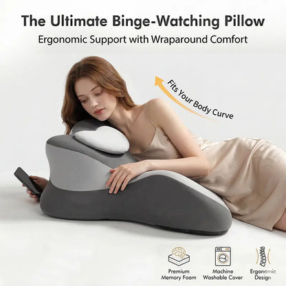 Ergonomic Face down Bed Pillow - Cooling Memory Foam Cushion with Firm Memory Foam Cushioning, Adjustable Neck Supportive Bolster for Reading, Phone Use, Machine Washable