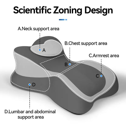 Ergonomic Face down Bed Pillow - Cooling Memory Foam Cushion with Firm Memory Foam Cushioning, Adjustable Neck Supportive Bolster for Reading, Phone Use, Machine Washable